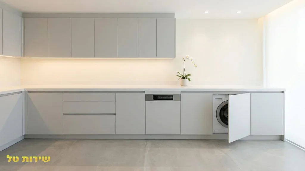 After the professional service section, showing a functional and clean kitchen with modern appliances. מטבח מודרני עם מכשירי חשמל חדישים ותקינים